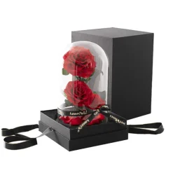 Amore Forever Rose 3 Stem Cloche Red (17x26cmH)