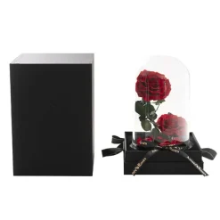 Amore Forever Rose x2 Stem Cloche Red (17Dx26cmH)