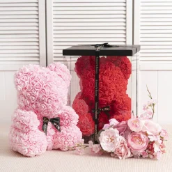 Amore Rose Bear Large w Black Bow Soft Pink (35cmH)