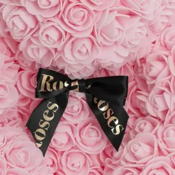 Amore Rose Bear Large w Black Bow Soft Pink (35cmH)