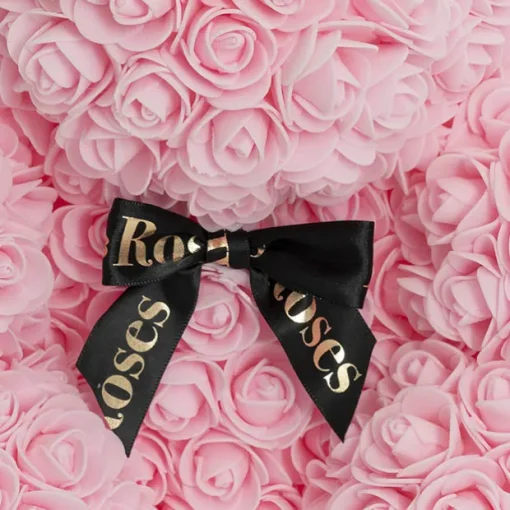 Amore Rose Bear Large w Black Bow Soft Pink (35cmH)