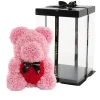 Amore Rose Bear Large w Red Heart & Black Bow Pink (35cmH)
