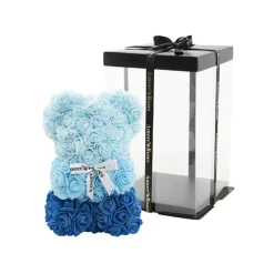 Amore Rose Bear w White Bow Ombre Blue (25cmH)