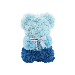 Amore Rose Bear w White Bow Ombre Blue (25cmH)