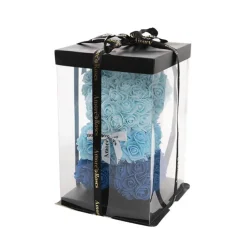 Amore Rose Bear w White Bow Ombre Blue (25cmH)