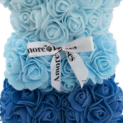 Amore Rose Bear w White Bow Ombre Blue (25cmH)