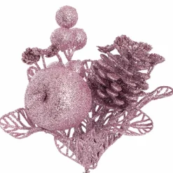 Apple Berries & Pinecone Christmas Pick Pink (26cmH)