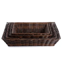 Artificial Wicker Tray Rectangle S Dark Brown (33x24x10cmH)