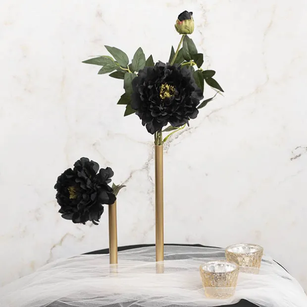 Asymmetrical Two Tube Metal Vase Gold (15x8x28cmH)