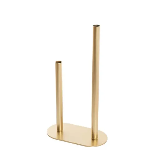 Asymmetrical Two Tube Metal Vase Gold (15x8x28cmH)