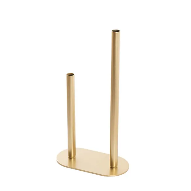 Asymmetrical Two Tube Metal Vase Gold (15x8x28cmH)