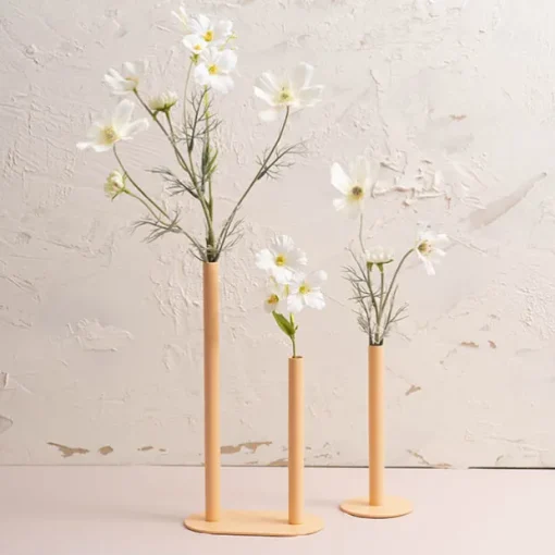 Asymmetrical Two Tube Metal Vase Peach Fuzz (15x8x28cmH)
