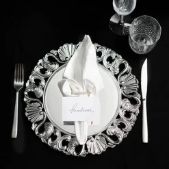 Brocade Pattern Edge Charger Plate Pack 4 Silver (32.5cmD)