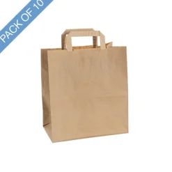 Brown Kraft Take Away Paper Bag Pack 10 (260Wx140Gx290mmH)