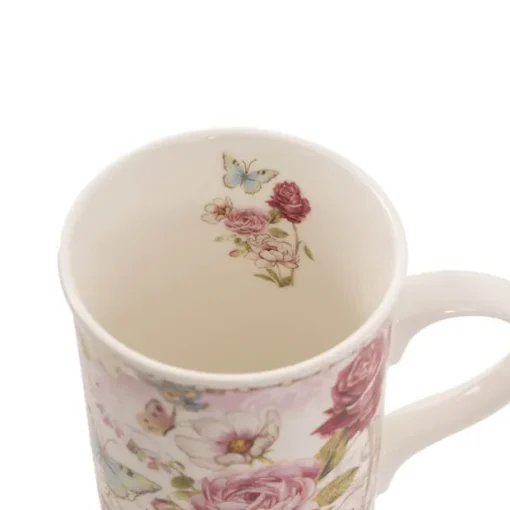 Butterfly Rose Mug Spoon Coaster Gift Set Soft Pink (320mL)