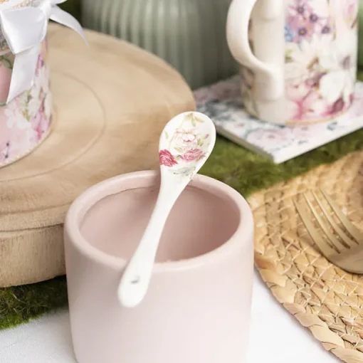 Butterfly Rose Mug Spoon Coaster Gift Set Soft Pink (320mL)