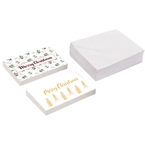 Cards Christmas Holly & Trees with Envelopes Pk50(10x6.5cmH)
