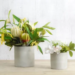 Cement Floral Cylinder Grey (14Dx14cmH)