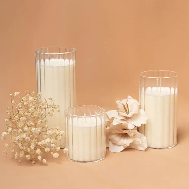 Centrepiece Ripple Candle Jar Set of 3 Clear (6x7/11/15cmH)