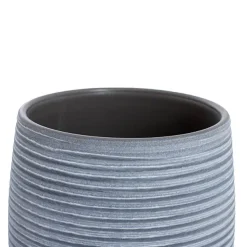 Ceramic Belly Ribbed Round Pot Dark Grey (15.5x15.5cmH)