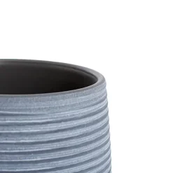 Ceramic Belly Ribbed Round Pot Dark Grey (15.5x15.5cmH)