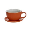 Ceramic Cappuccino Pot & Plate Gloss Orange (15Dx10cmH)