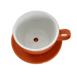 Ceramic Cappuccino Pot & Plate Gloss Orange (15Dx10cmH)