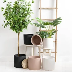 Ceramic Cylinder Pot Satin Matte Nude (30x30cmH)