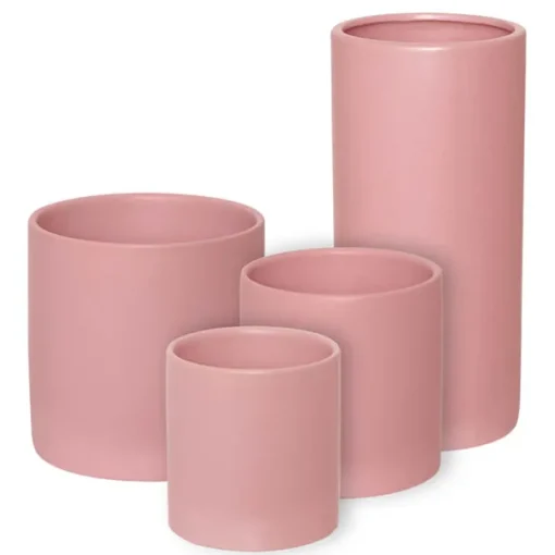 Ceramic Cylinder Pot Satin Matte Soft Pink (13x28cmH)