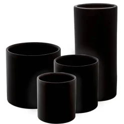Ceramic Cylinder Pot Satin Matte Black (14x14cmH)