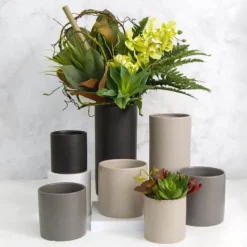 Ceramic Cylinder Pot Satin Matte Light Grey (10.5x10.5cmH)