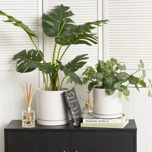 Ceramic Loreto Plant Pot & Plate Matte White (18Dx18.5cmH)
