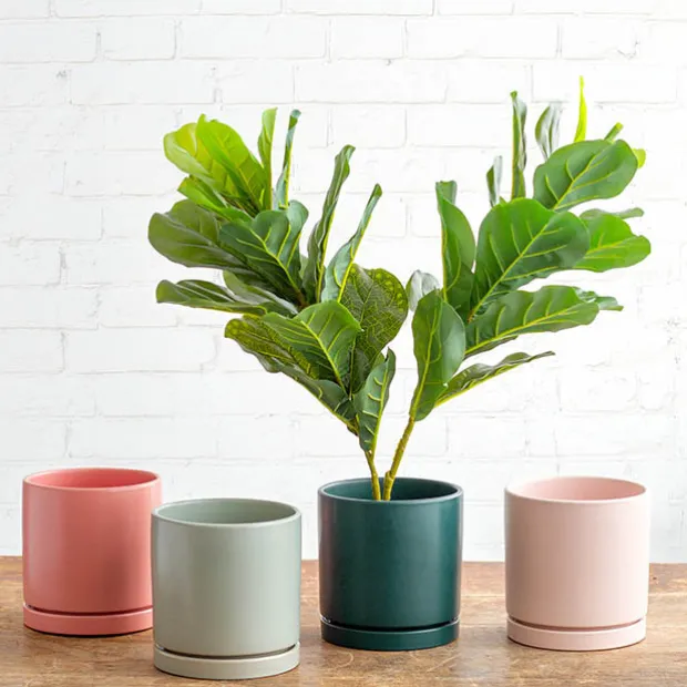 Ceramic Loreto Plant Pot & Plate Sea Foam (18Dx18.5cmH)