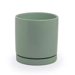 Ceramic Loreto Plant Pot & Plate Sea Foam (18Dx18.5cmH)