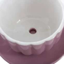 Ceramic Tea Cup Pot Saucer Drain Hole Lavender (15TDx10cmH)