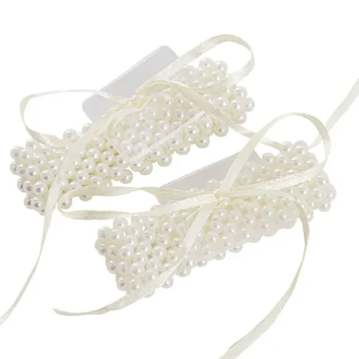 Corsage Pearl Wrist Bracelet w Ribbon Pack 2 (8cmLx2.5cmH)