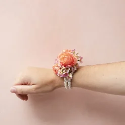 Corsage Wrist Pearl Bracelet w Diamante Pack 2 Ivory