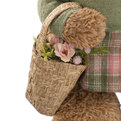 Country Female Bunny w Flower Basket Green (38cmH)
