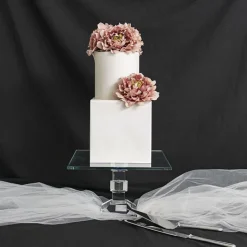 Crystal Glass Square Cake Stand Clear (23x22cmH)