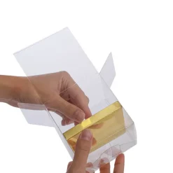 Cupcake Box Clear with Base 25mic Gold (80x80x80mm) Pack 10