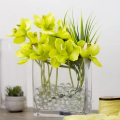 Cymbidium Orchid Bouquet Real Touch 6 Flowers Green (25cmH)