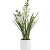Cymbidium Orchid Real Touch 3Stem Potted Lemon White (81cmH)