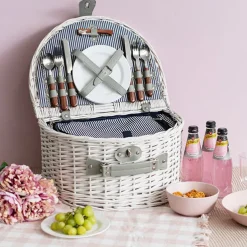 Deluxe 4 Person Picnic Basket Satin White (41x31x22cmH)