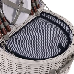Deluxe 4 Person Picnic Basket Satin White (41x31x22cmH)