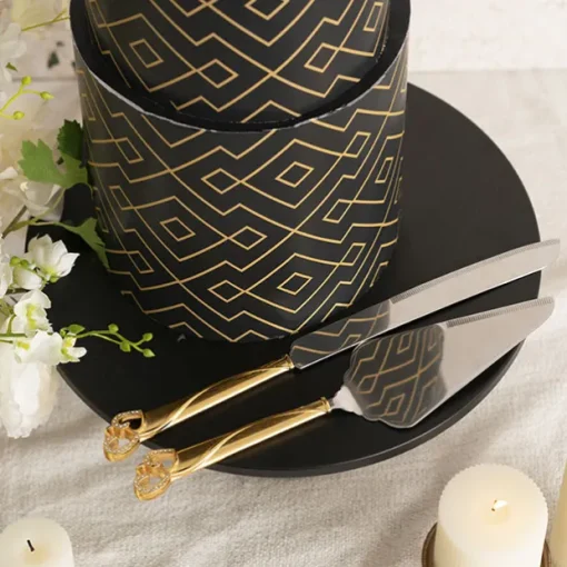 Diamante Heart Cake Knife Set Gold (23Wx340mmL & 70Wx290mmL)