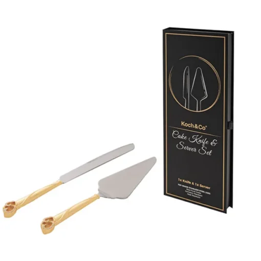 Diamante Heart Cake Knife Set Gold (23Wx340mmL & 70Wx290mmL)