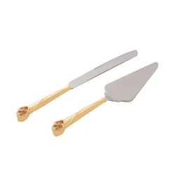 Diamante Heart Cake Knife Set Gold (23Wx340mmL & 70Wx290mmL)