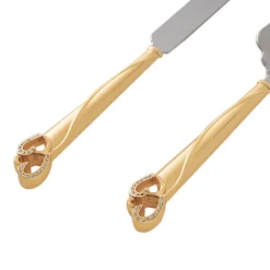 Diamante Heart Cake Knife Set Gold (23Wx340mmL & 70Wx290mmL)