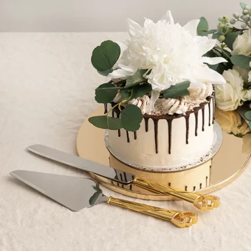 Diamante Heart Cake Knife Set Gold (23Wx340mmL & 70Wx290mmL)