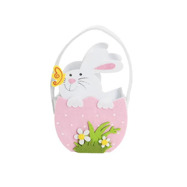 Easter Basket Felt Spring Garden Bunny Pink Pk2 (11x16cmH)